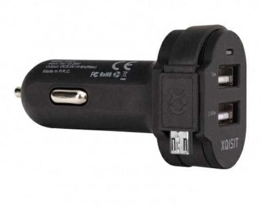 Xqisit automobilinis įkroviklis 6A Dual USB+microUSB car charger juodos spalvos 20425