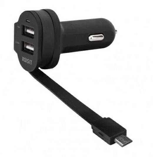 Xqisit automobilinis įkroviklis 6A Dual USB+microUSB car charger juodos spalvos 20425