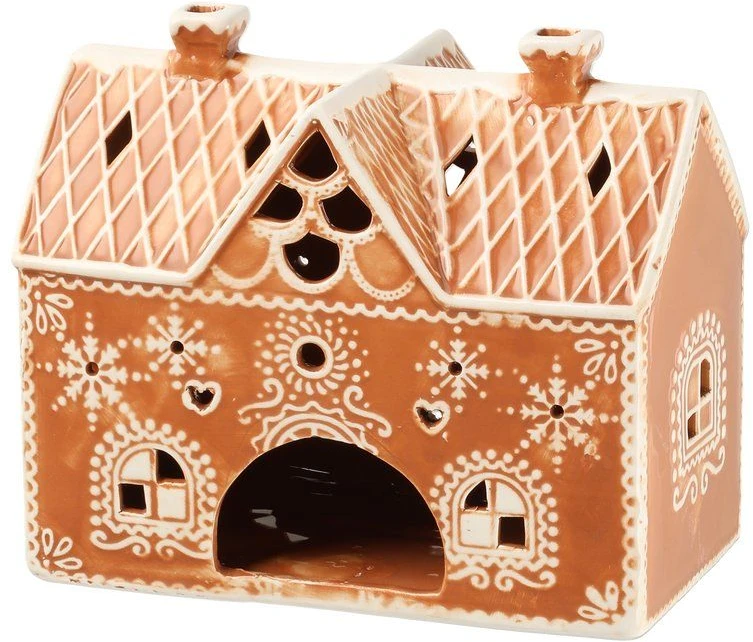 4Living Lampion ceramiczny domek su piernika, 8,5 x 15,5 x 13,5 cm