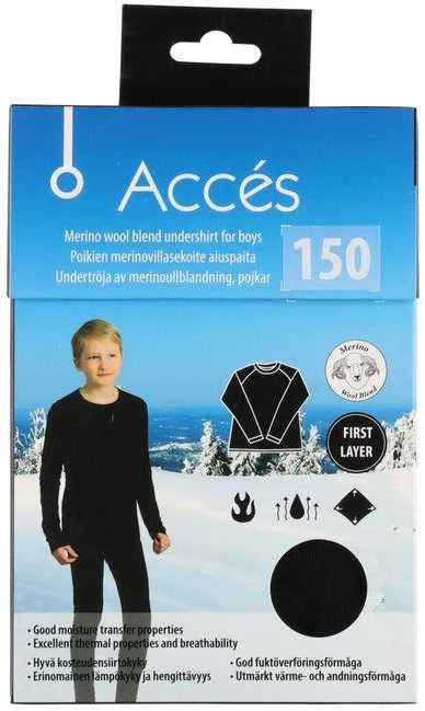 Acces Merino mišinio apatiniai marškinėliai berniukams, juodi, asortimentas