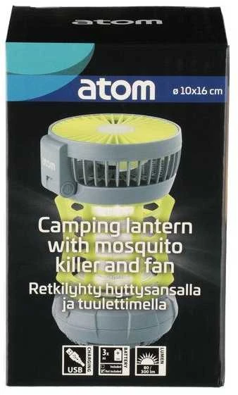 Atom Sports „Atom“ stovyklavimo žibintas su uodų gaudykle ir ventiliatoriumi