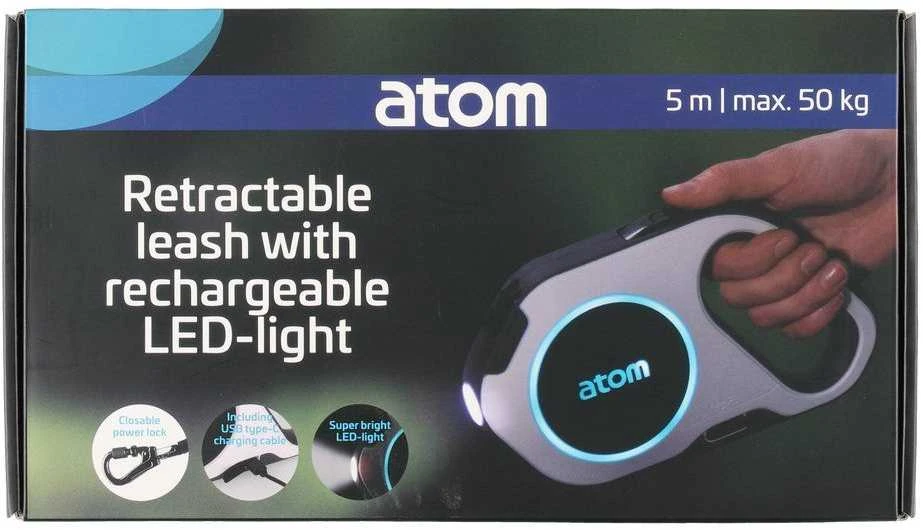 Atom Gyvūnų pavadėlis su šviesa, įkraunamas 5 m