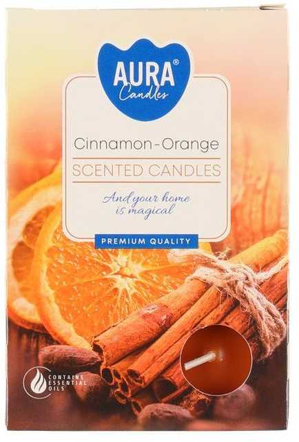 Aura Oranžinis Plauk.žvakutės 6vnt Cinnamon-Oranžinis