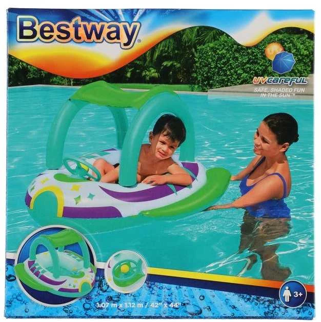 BESTWAY pripučiamas vaikiškas plaustas su stogeliu Space Splash, 1.07m x 1.12m, 34149