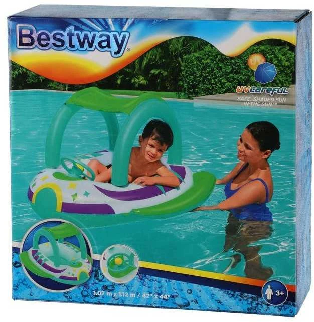 BESTWAY pripučiamas vaikiškas plaustas su stogeliu Space Splash, 1.07m x 1.12m, 34149