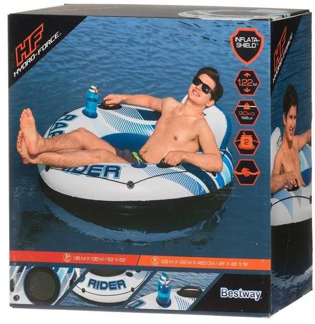 Bestway „Hydro-Force Rapid Rider“ viengubas upės pripučiamas čiuožykla 1,22 m, daugiaspalvis, plūduriuojantis čiuožykla, raštas, berniukams/mergaitėms, 90 kg, EN ISO 25649