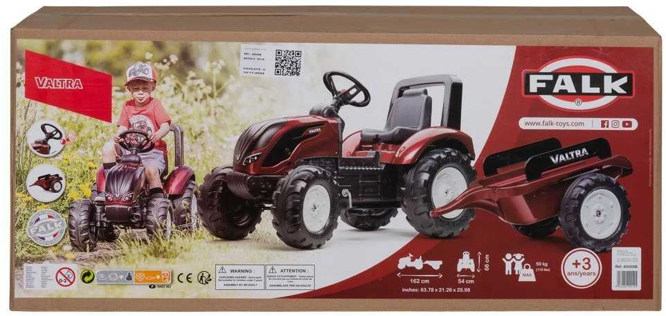 FALK Raudonasis Valtra S4 pedalinis traktorius su priekaba nuo 3 metų amžiaus