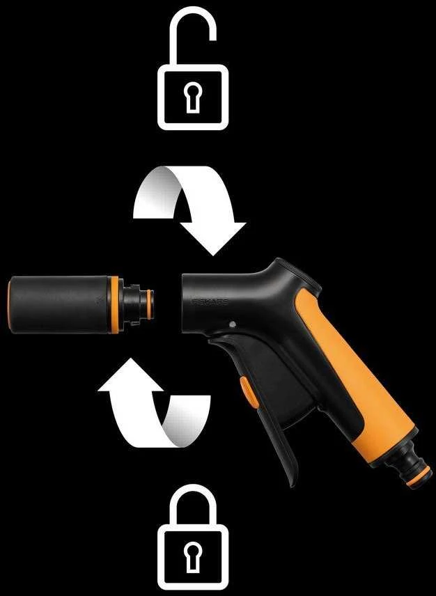 Fiskars „Comfort“ reguliuojamas laistymo pistoletas, su valdymu priekyje