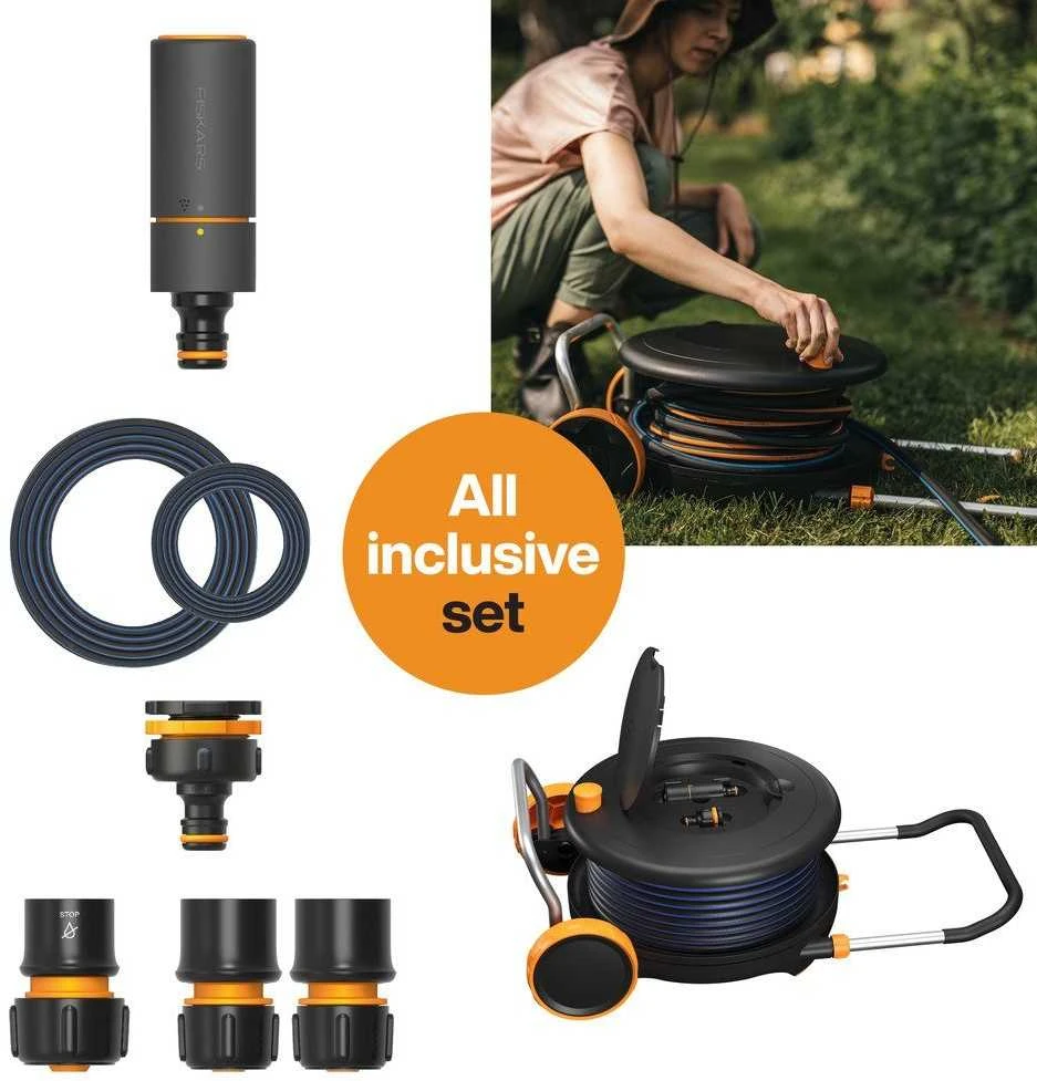 Fiskars Sodo ritė su 30 m žarna Waterwheel  L