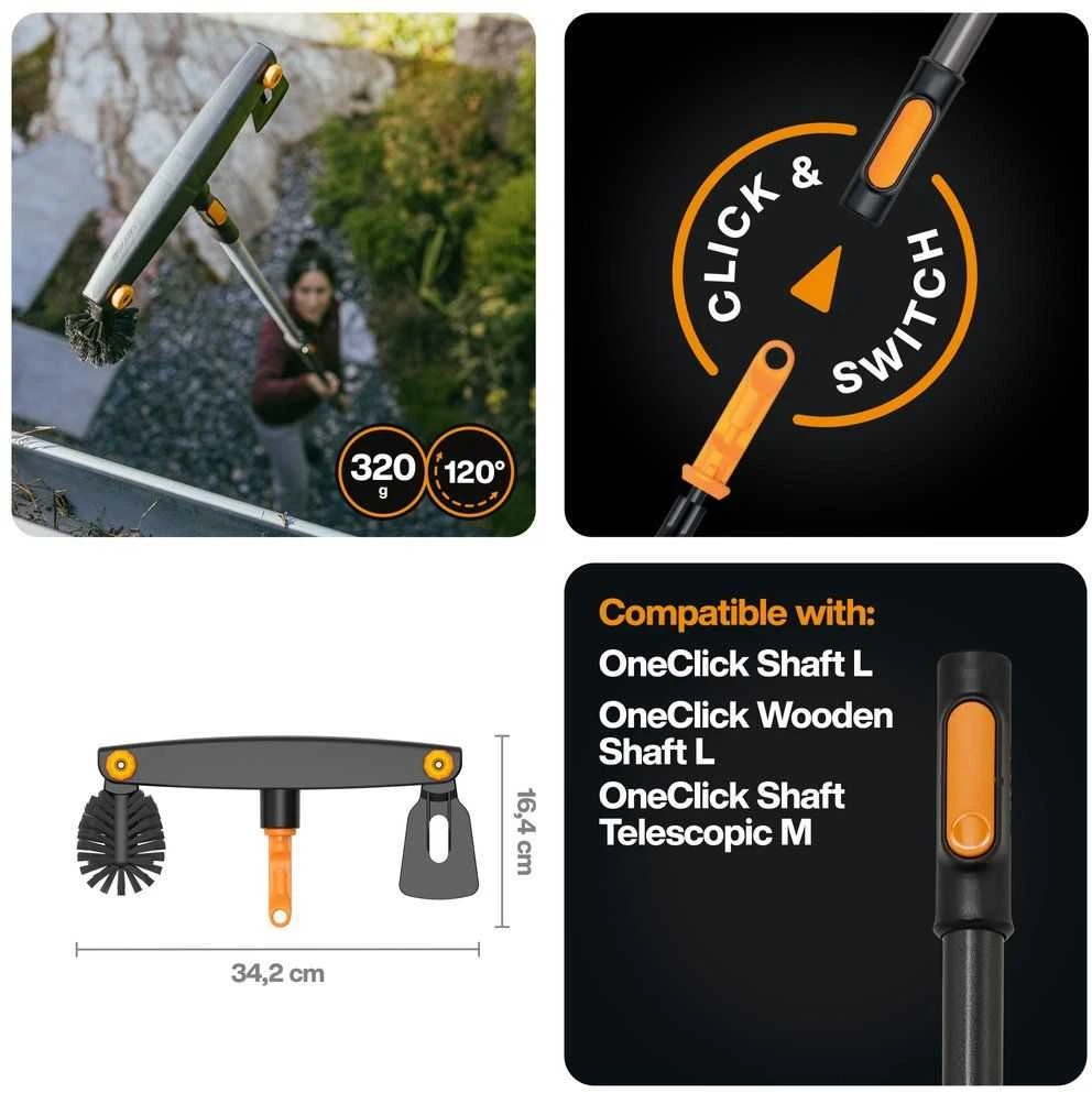 Lauko šepetys Fiskars OneClick 1080698, 310 mm, be koto