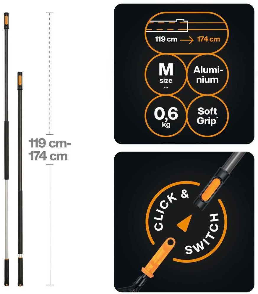 Teleskopinis kotas Fiskars 1080671, aliuminis, 1.19 m