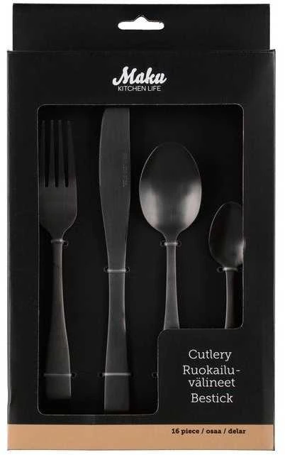 Stalo įrankių rinkinys Maku Kitchen Life Basic, matinis juodas, 16 vnt.
