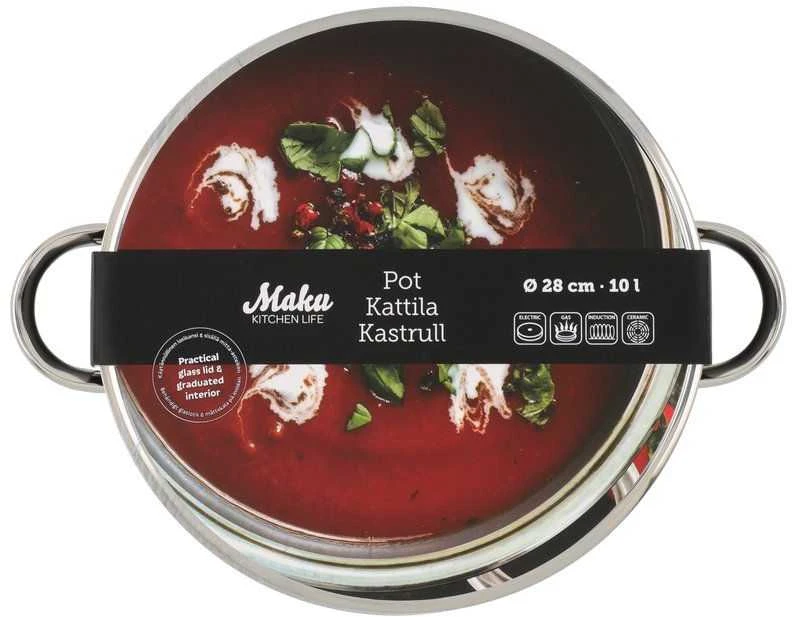 Maku "Basic" puodas su stikliniu dangčiu iš nerūdijančio plieno 10 L 28 cm