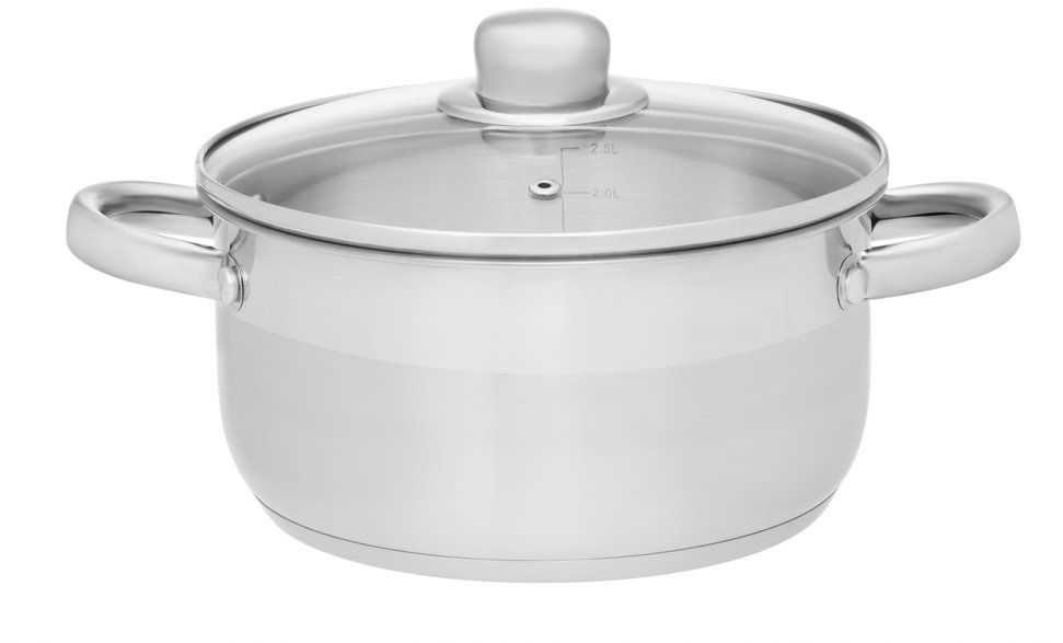 Maku Kitchen Life Basic nerūdijančio plieno puodas su stikliniu dangčiu 6,5 L 24 cm