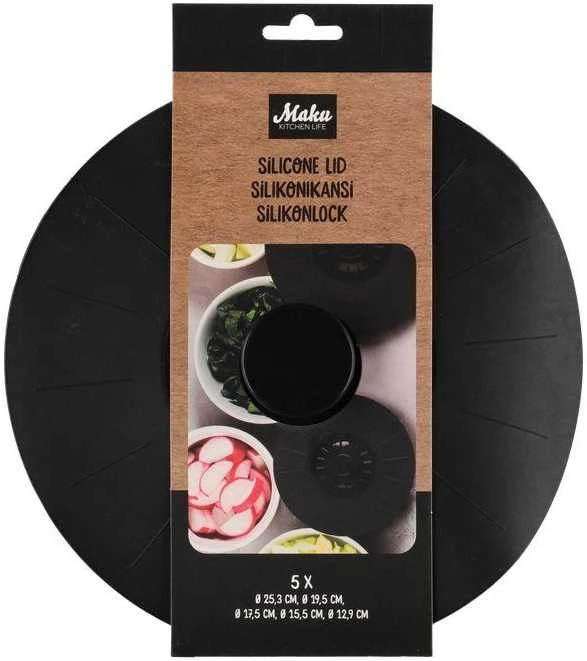 Maku Kitchen Life silikoniniai dangteliai, juodos spalvos, 5 vnt.