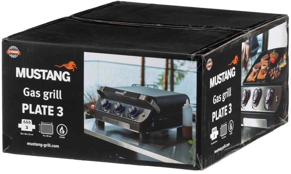Mustang "Plate 3" Dujinis lauko grilis su trimis degikliais, 56 x 48 x 23 cm