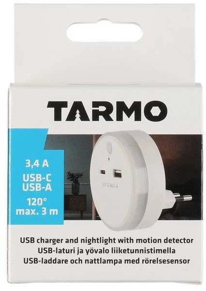 Tarmo USB įkroviklis ir naktinė lemputė su judesio detektoriumi