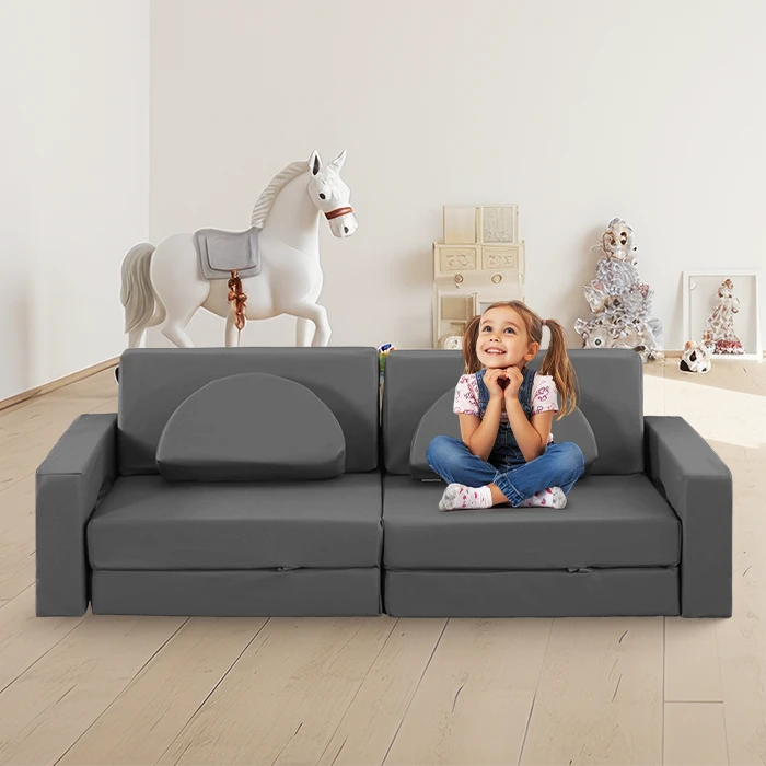 10 dalių modulinė sofa vaikams Eko oda, Pilka