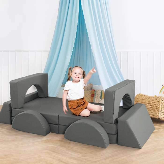 10 dalių modulinė sofa vaikams Eko oda, Pilka