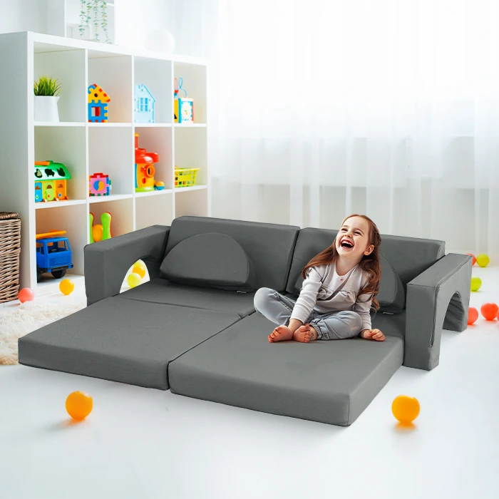 10 dalių modulinė sofa vaikams Eko oda, Pilka