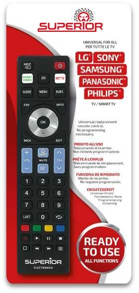 Nuotolinio valdymo pultas tinka visiems naujesniems nei 2000m. LG, SONY, SAMSUNG, PANASONIC, PHILIPS televizoriams. SUPERIOR SUPTRB019