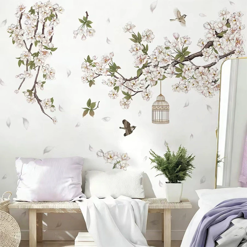 Interjero lipdukas Žydinti sakura su paukščiais