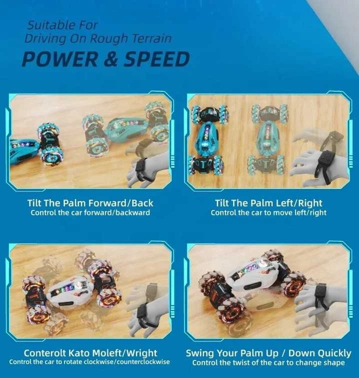 Rankų gestais valdomas RC automobilis Stunt Car, pilkas