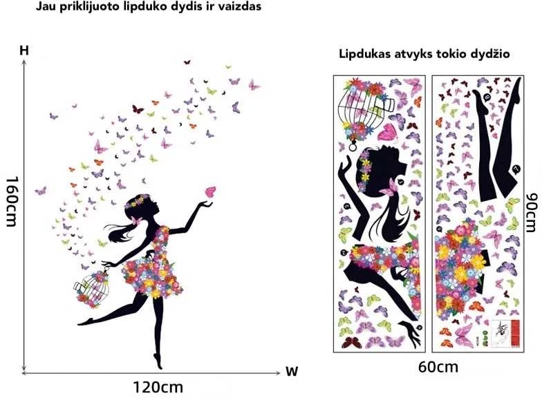 Sienų lipdukas Mergaitė su drugeliais