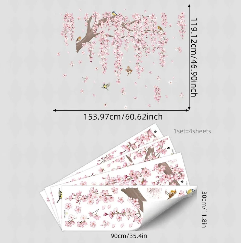 Sienų lipdukas Žydinti sakura su paukšteliais