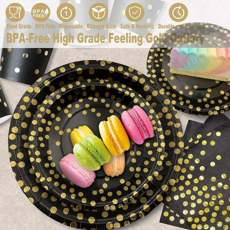 Šventinis indų rinkinys, Juodas su aukso taškeliais, 100 vnt.