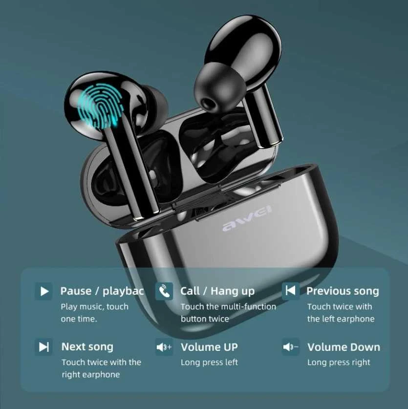 AWEI Bluetooth 5.0 T29 TWS ausinės + docking station juodos spalvos