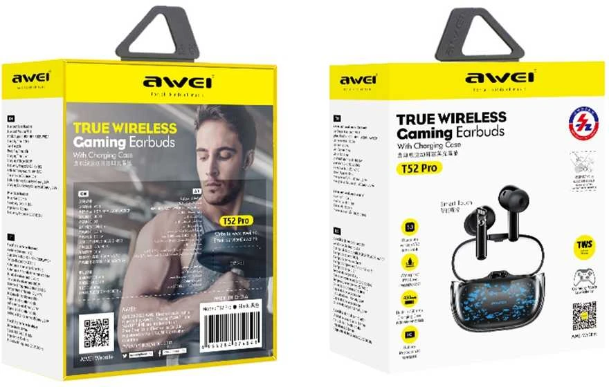 AWEI Bluetooth 5.3 T52 Pro2TWS ausinės + docking station juodos spalvos