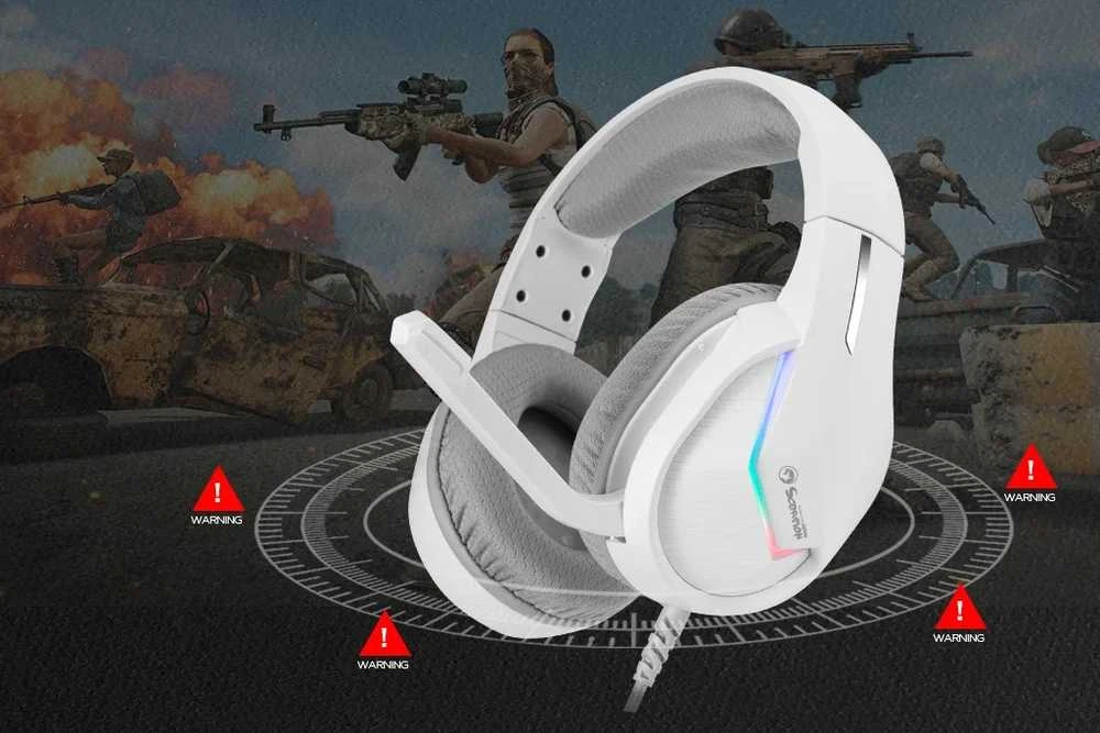 MARVO H8618 WH Tactic 40 RGB Laidinės žaidimų ausinės | USB | Baltos