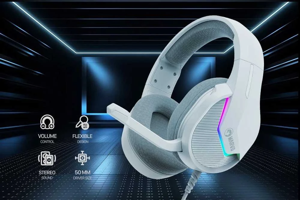 MARVO H8618 WH Tactic 40 RGB Laidinės žaidimų ausinės | USB | Baltos