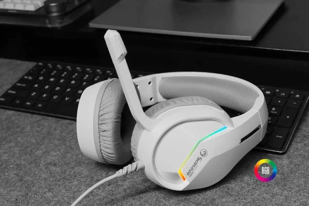 MARVO H8618 WH Tactic 40 RGB Laidinės žaidimų ausinės | USB | Baltos