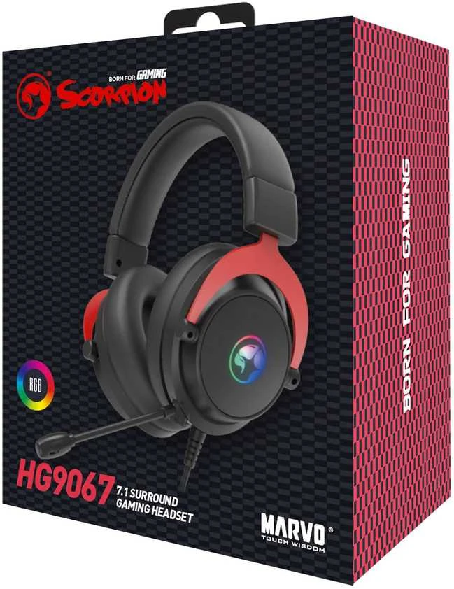 MARVO HG9067 Tactic 70 RGB Laidinės žaidimų ausinės | USB | Juodos