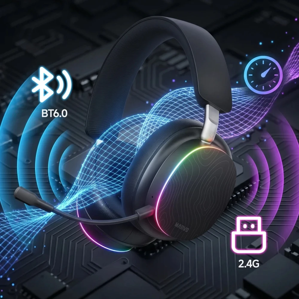 Ausinės su mikrofonu Marvo HG9087W BK belaidės