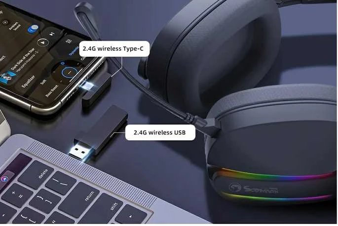 Marvo Pulz 70W WH belaidės žaidimų RGB ausinės (Baltos)