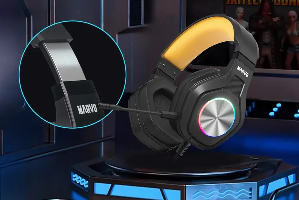 Ausinės su mikrofonu Marvo Pulz 80W HG9084 laidinės juodos
