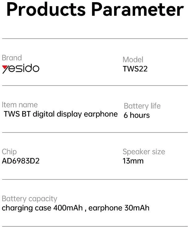 Ausinės Yesido TWS22 ENC BT 5.3