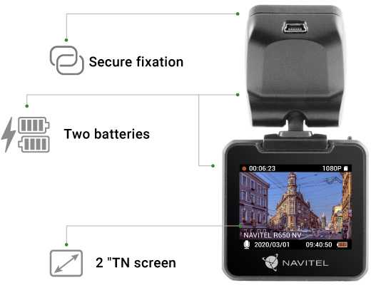 Navitel Video Recorder/PC Camera Audio recorder, Camera resolution 1920x1080 pikselių, Mini-USB