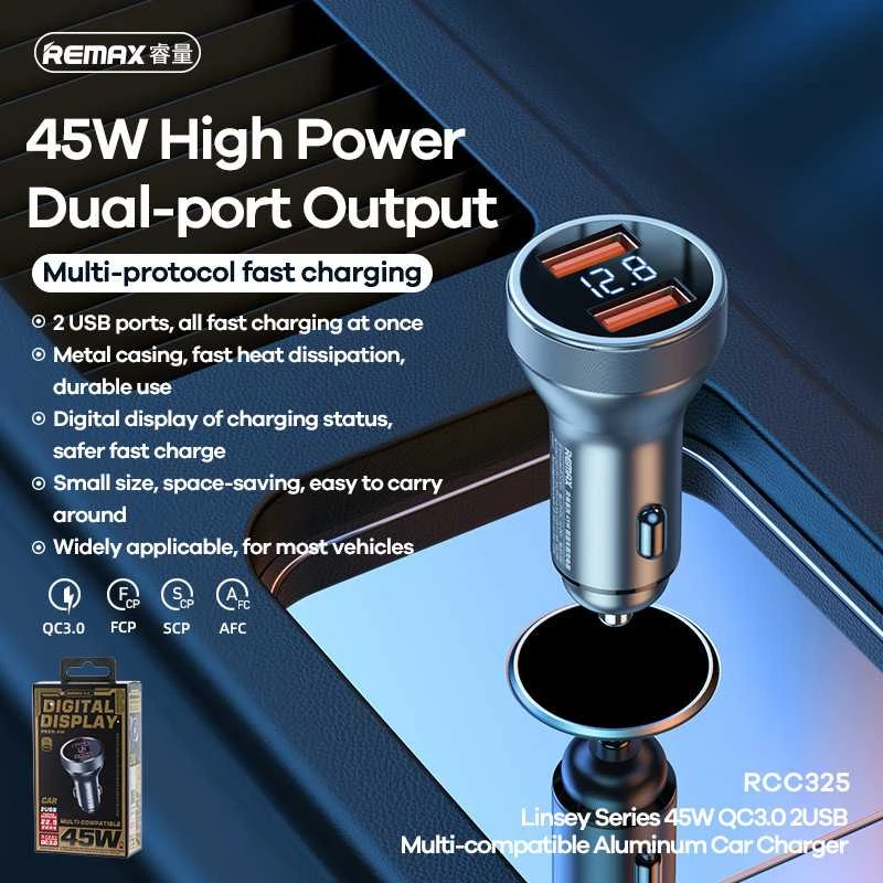 Automobilinis įkroviklis 2x USB, Remax RCC325, 45W