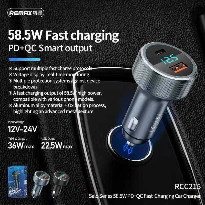 Automobilinis įkroviklis USB, USB-C Remax RCC215, 58.5W (juodas)
