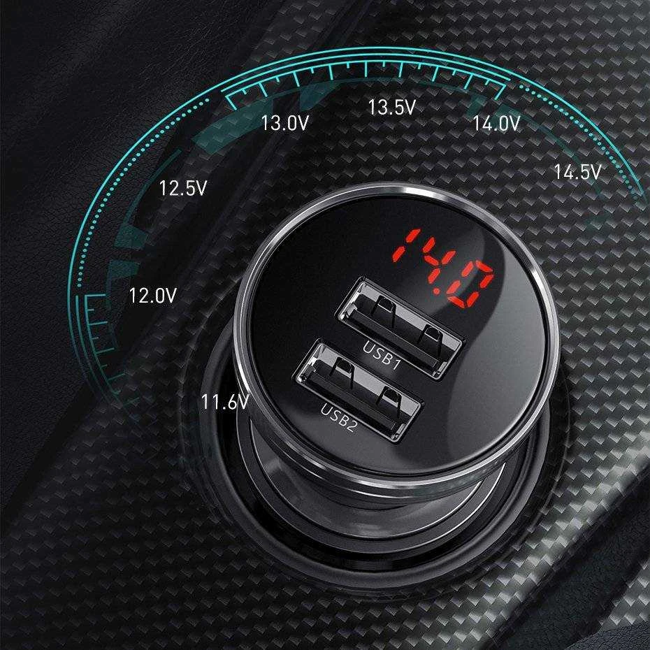 Baseus 2xUSB 4.8A automobilinis įkroviklis 24W - Pilkas
