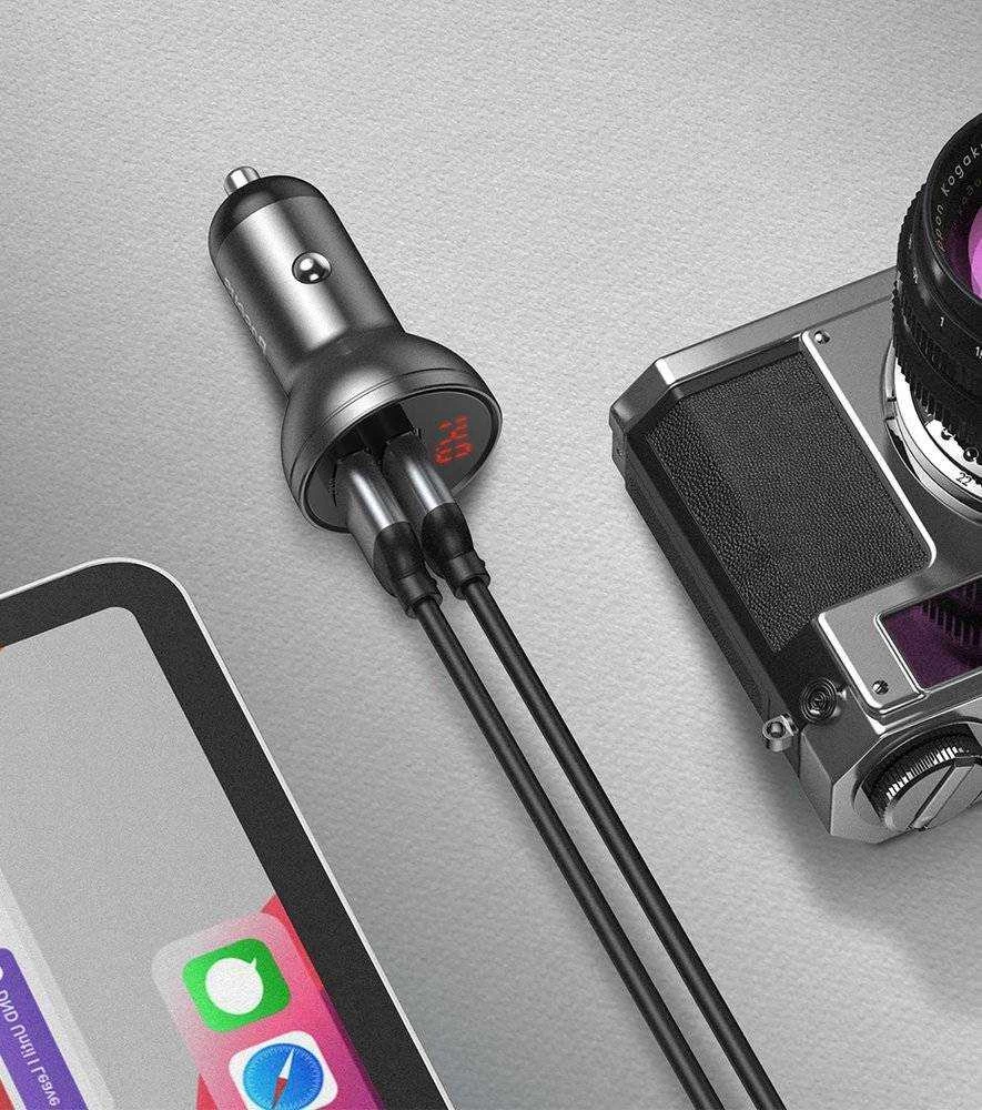 Baseus 2xUSB 4.8A automobilinis įkroviklis 24W - Pilkas