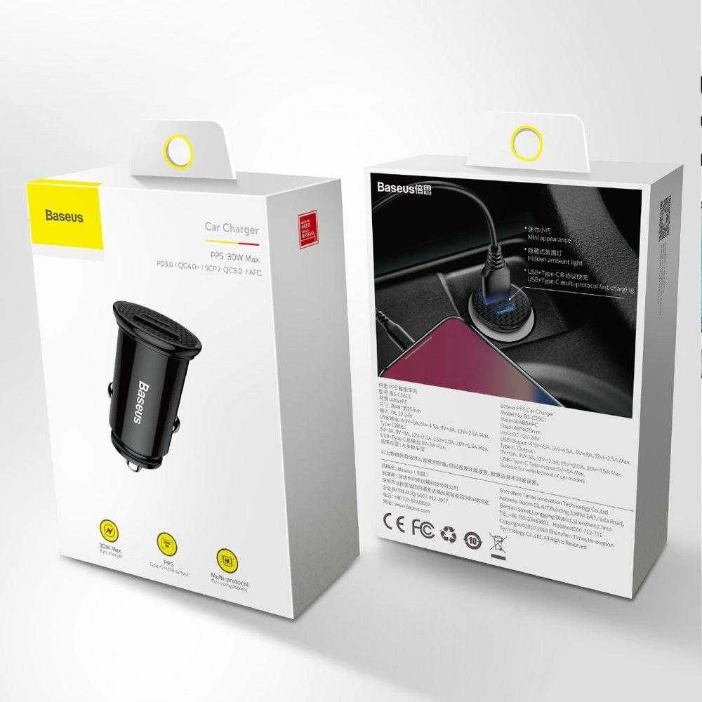 Baseus Circular automobilinis įkroviklis PD QC4.0 + 5A 30W - Juodas