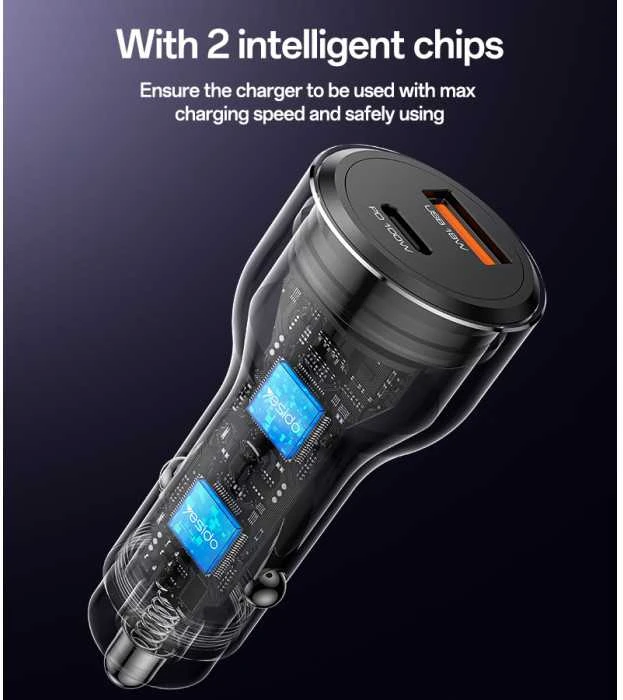 Automatinis įkrovimas Yesido Y65 100W + QC 18W USB + C tipo