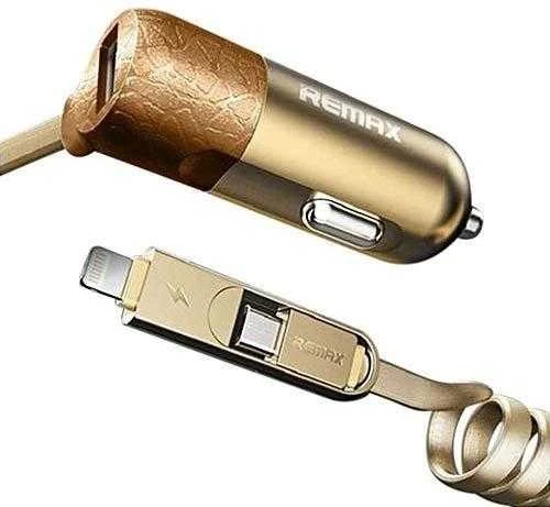 REMAX automobilinis įkroviklis RCC-103 Finchy – USB – 3,4A su „Lightning“ + „MicroUSB“ laidu, sidabrinis