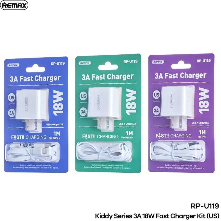 Remax RP-U119 18W įkroviklių rinkinys su USB laidais