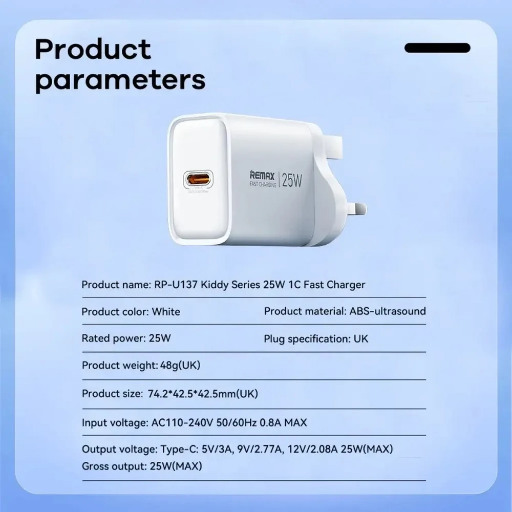 Įkroviklis Remax RP-U137 25W USB-C baltas